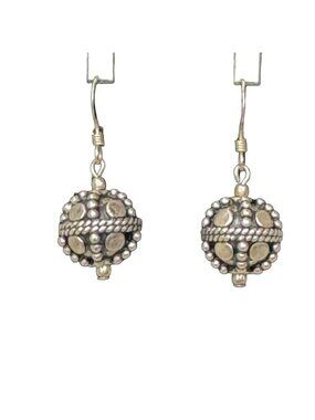 Vintage Sterling Silver 925 Textured Turkish Ball Drop Earrings Dangle Estate